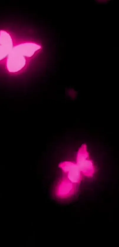 Glowing pink butterflies on a dark background mobile wallpaper.