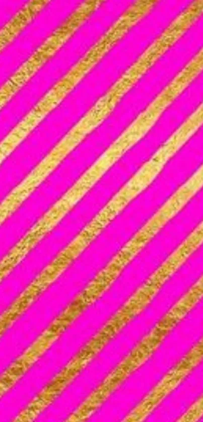 Pink and gold diagonal striped wallpaper design.