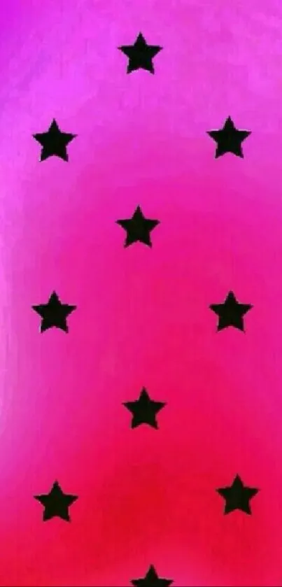 Mobile wallpaper with pink gradient background and black stars.