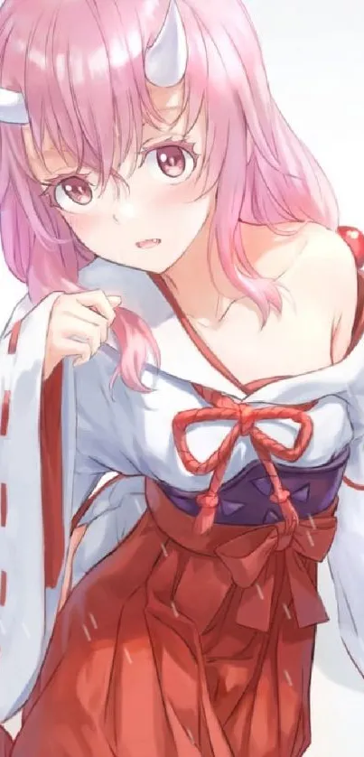 Anime girl with pink hair in a traditional outfit, suitable for mobile wallpaper.