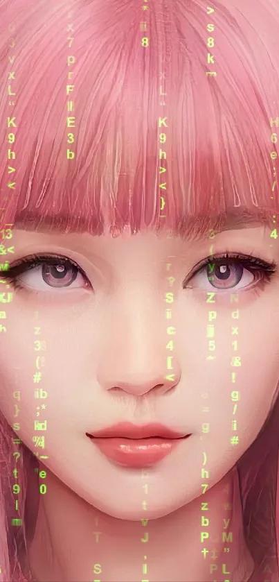 Anime girl with pink hair and vibrant eyes.