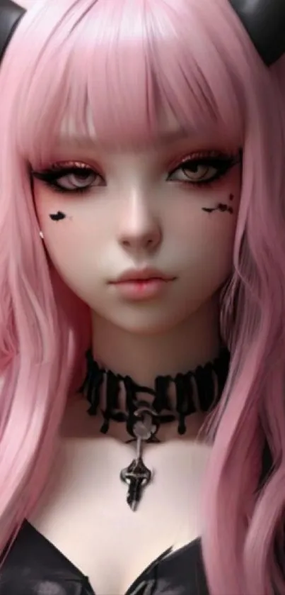 Anime character with pink hair and horns.
