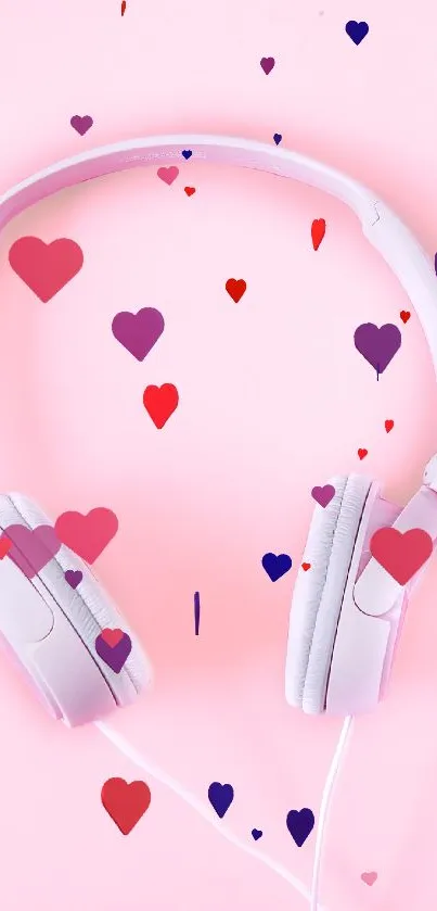 Pastel pink wallpaper featuring white headphones with minimalist design.