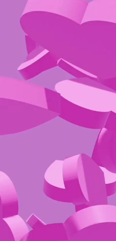 3D pink hearts floating on a purple background mobile wallpaper.