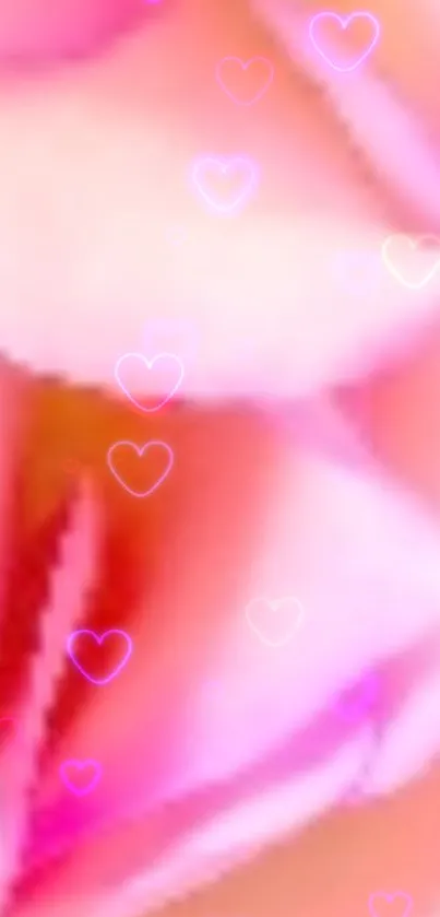 Mobile wallpaper with pink heart shapes and soft hues.