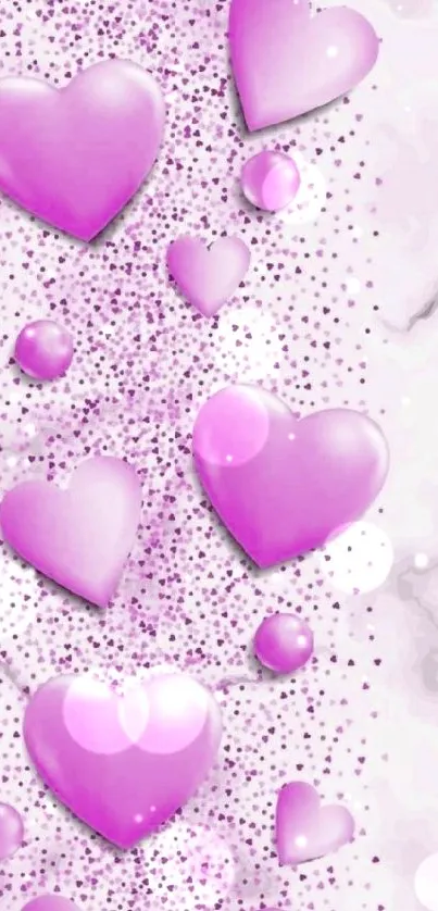 Pink heart themed mobile wallpaper with sparkling accents.