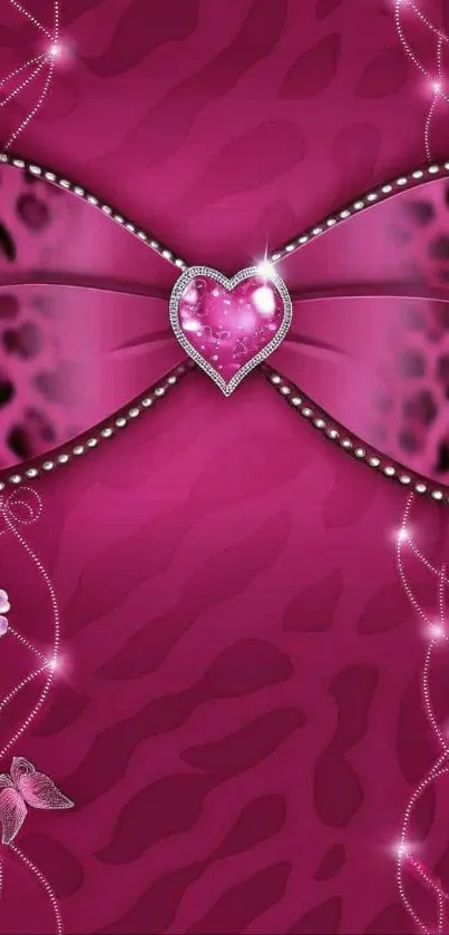 Pink wallpaper with heart and floral design