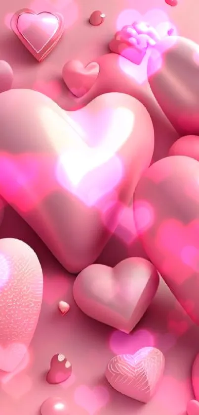 Pink heart-shaped balloons on a soft pink background.