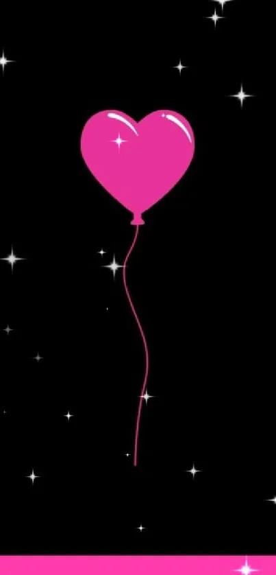 A pink heart-shaped balloon on a black background wallpaper.