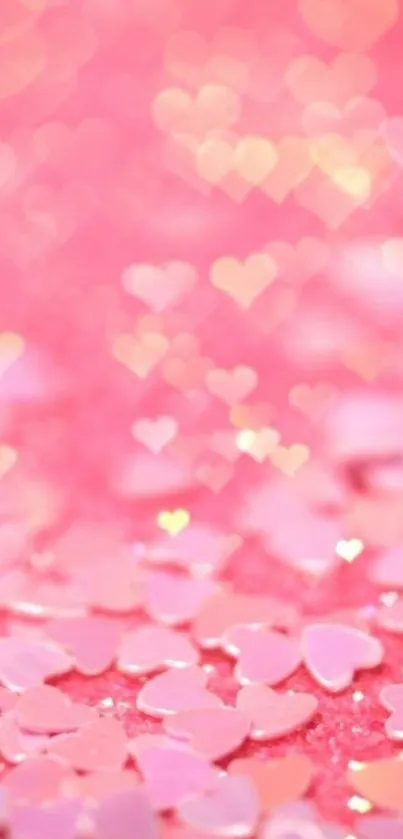 Pink heart bokeh wallpaper with a dreamy, soft-focused design and romantic pink tones.