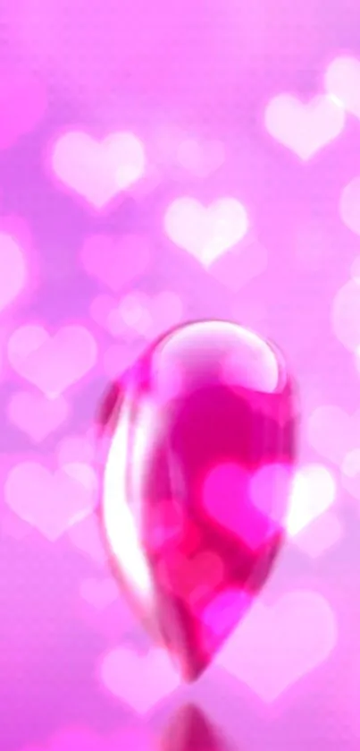 Heart-shaped pink bokeh wallpaper with a glowing effect.