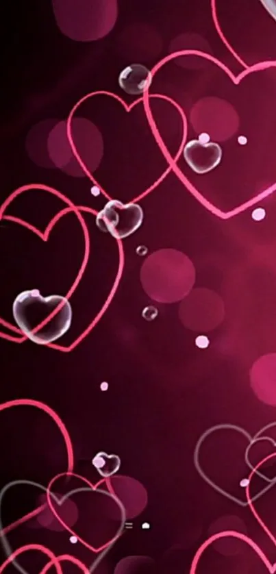 Pink heart bubbles on dark background wallpaper