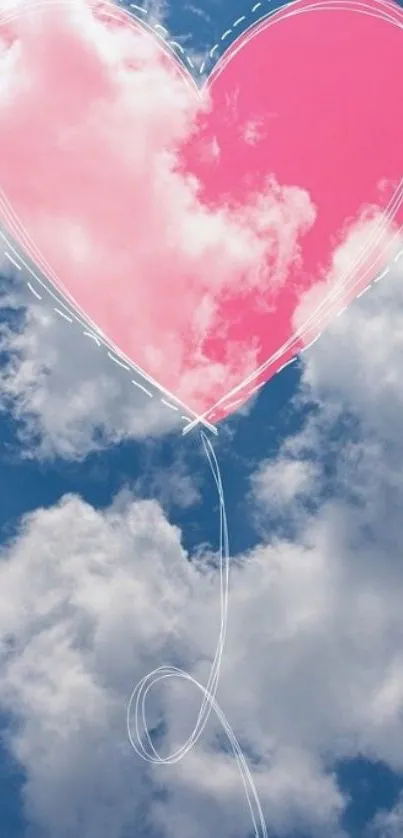 Pink heart-shaped cloud in blue sky wallpaper.