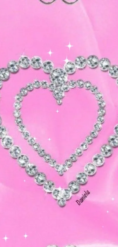 Pink heart crystal wallpaper with diamond accents.