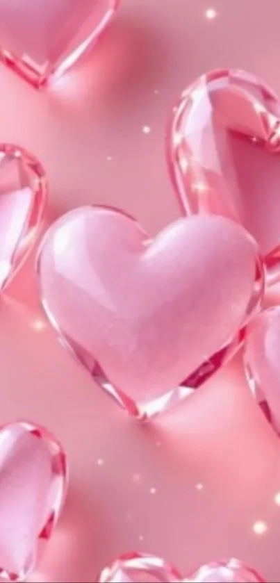 Pink crystal heart wallpaper with shimmering effects.