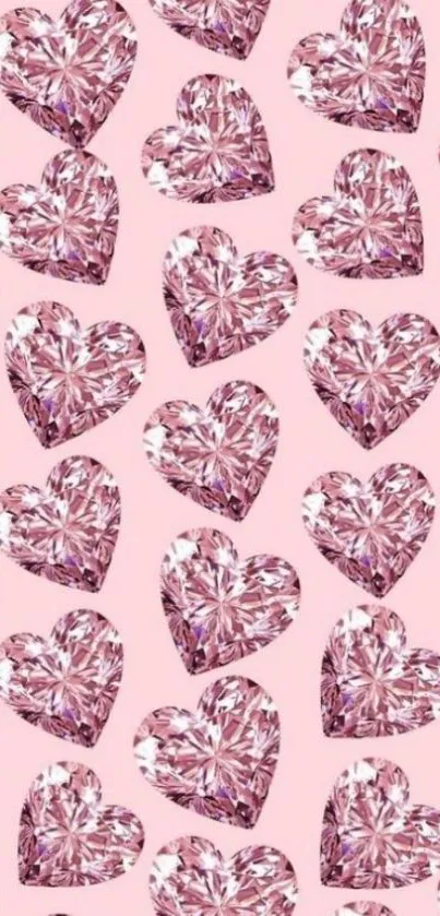 Mobile wallpaper with pink diamond hearts.