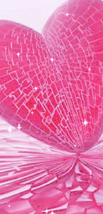 A pink heart with fractal pattern on a reflective surface.