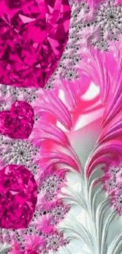 Vibrant pink heart fractal mobile wallpaper with intricate patterns.