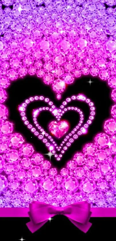 Pink heart gem wallpaper with sparkling details.