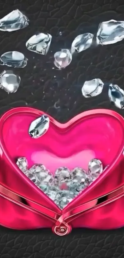 Pink heart with diamonds on black background wallpaper
