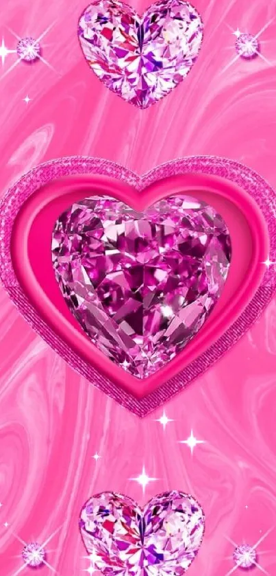 Pink heart gemstone wallpaper with vibrant design.