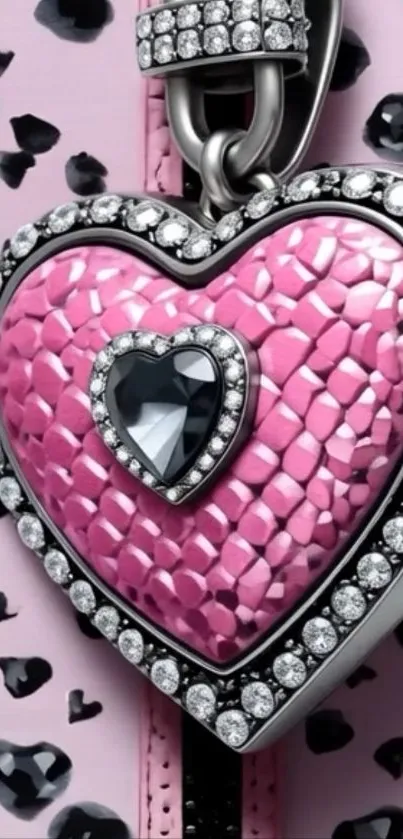 Heart-shaped pink gemstone with leopard print.