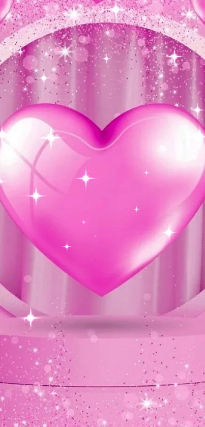 Pink heart with glitter on a mobile wallpaper.