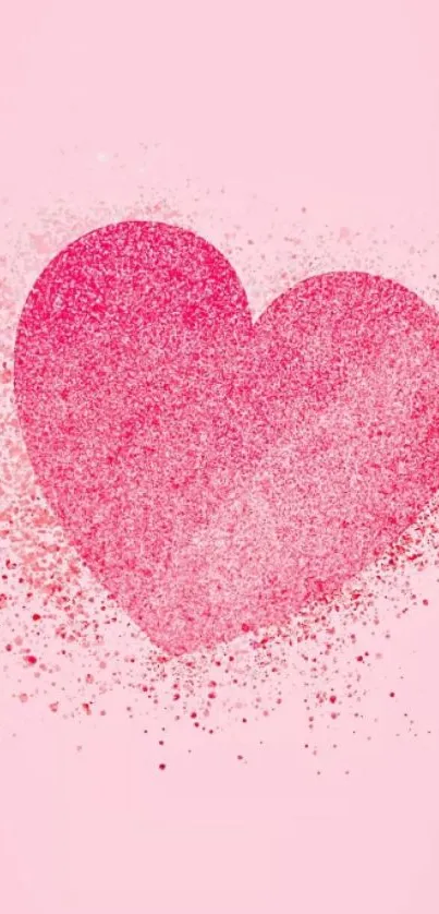 Vibrant pink heart glitter wallpaper on light pink background.