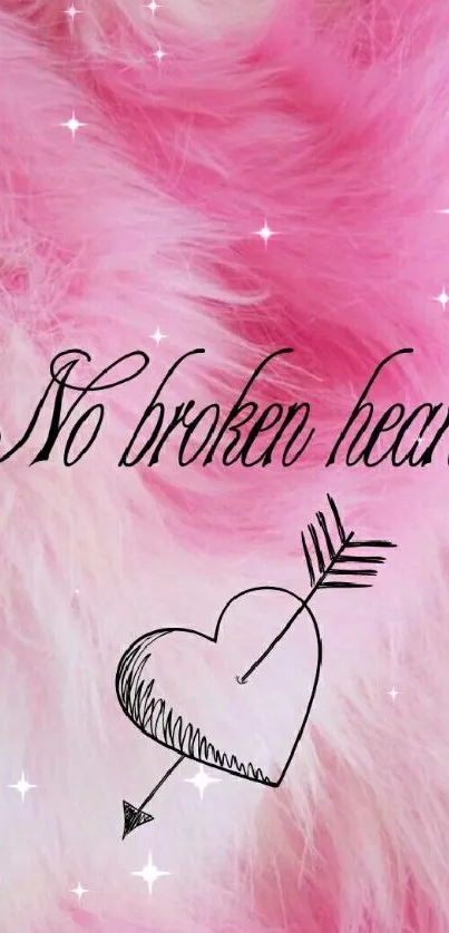 Pink mobile wallpaper with a heart and inspiring message 'No broken hearts.'