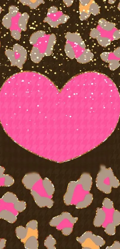 Pink heart with glitter leopard print wallpaper.