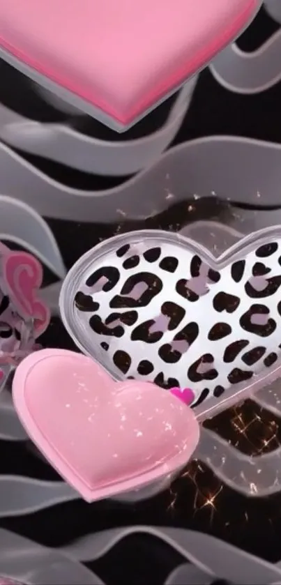 Pink and leopard heart pattern wallpaper.