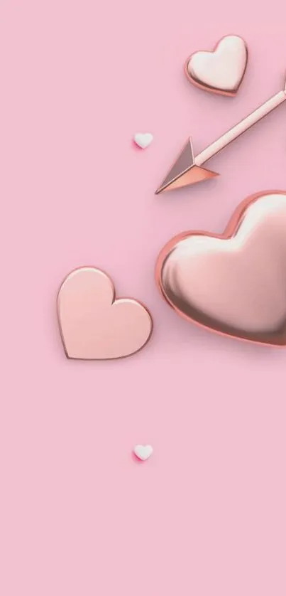 Pink hearts and arrow mobile wallpaper design.