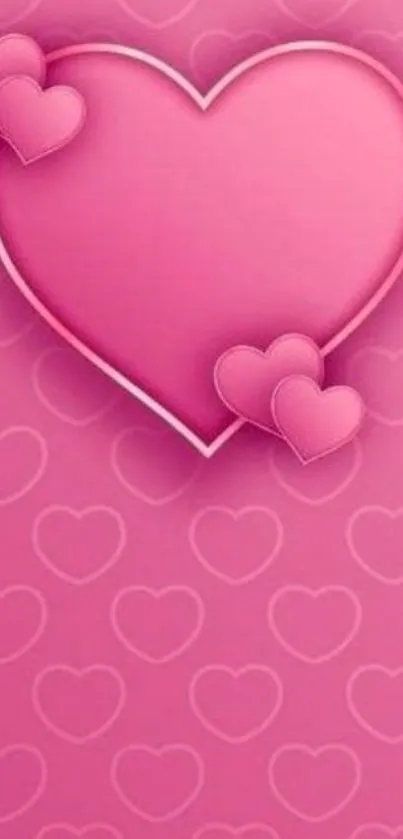 Pink heart mobile wallpaper with layered hearts.