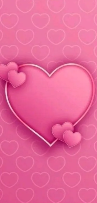 Cute pink heart wallpaper with layered hearts on a pink background.