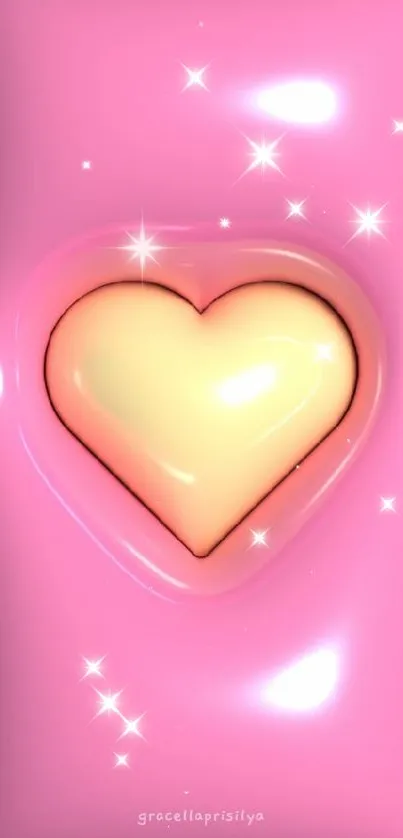 Glossy pink heart mobile wallpaper design.