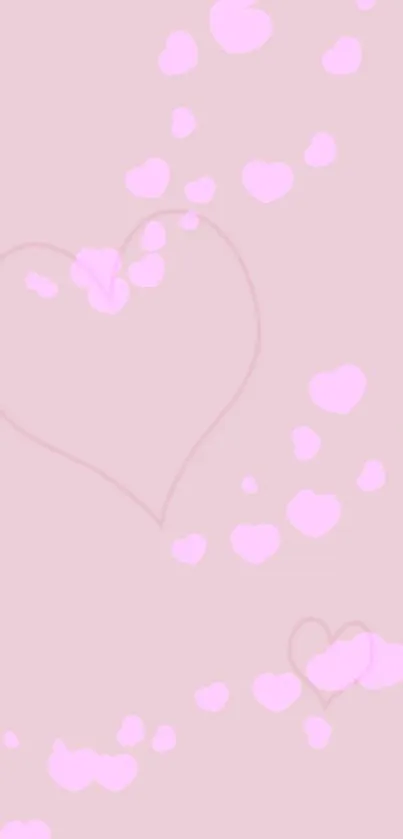 Pale pink mobile wallpaper with heart outlines.