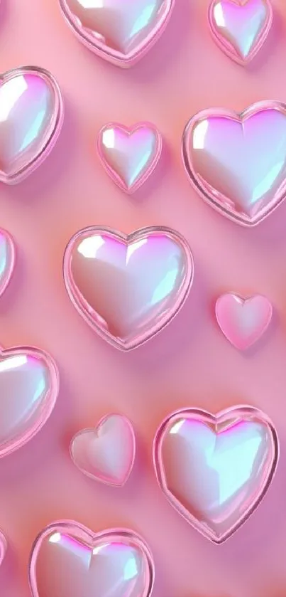 3D pink heart wallpaper with glossy effect for mobile devices.