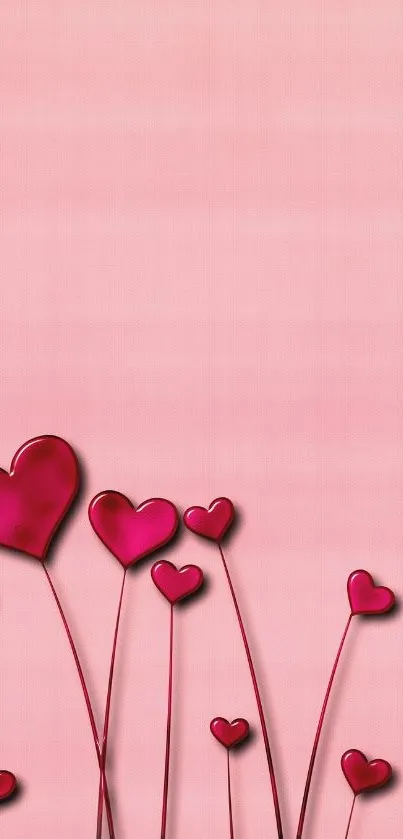 Pink heart wallpaper with 3D design on gradient background.