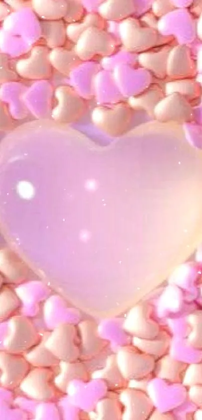 Pink heart wallpaper with pastel mini hearts.