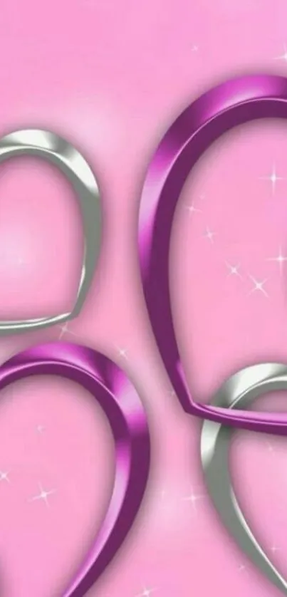 Pink wallpaper with metallic heart designs.