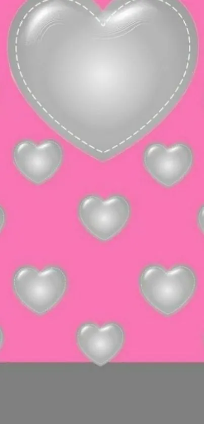 Pink background with silver heart pattern wallpaper