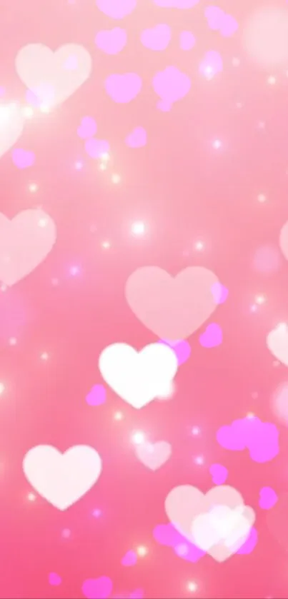 Dreamy pink heart mobile wallpaper with sparkles.