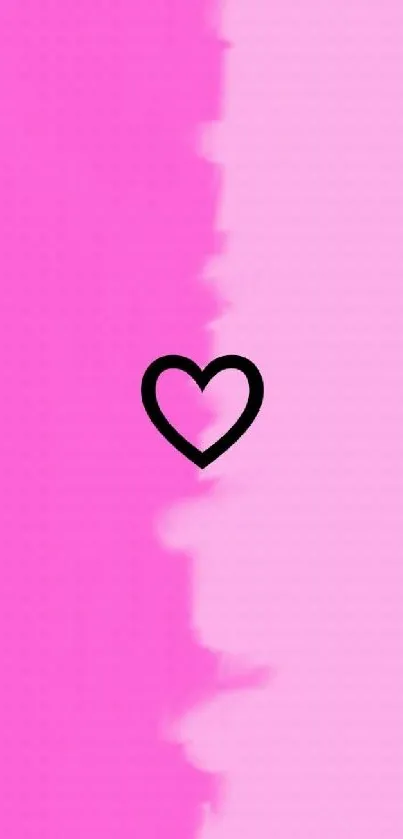 Pink wallpaper with a black heart design.