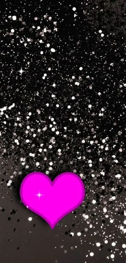 Pink heart with black glitter background wallpaper.