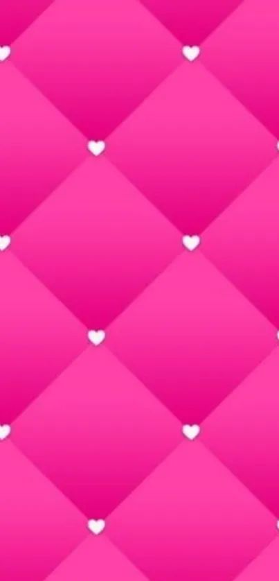 Vibrant pink quilted wallpaper with hearts.