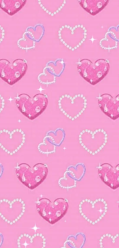 Pink heart pattern wallpaper with pearls.