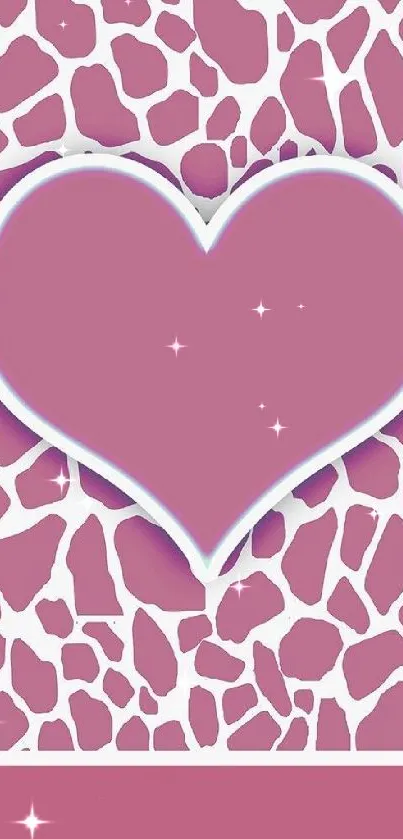 Pink heart pattern wallpaper with giraffe design.