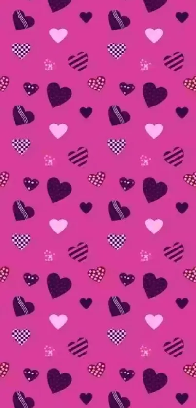 Pink background with heart patterns in various designs.