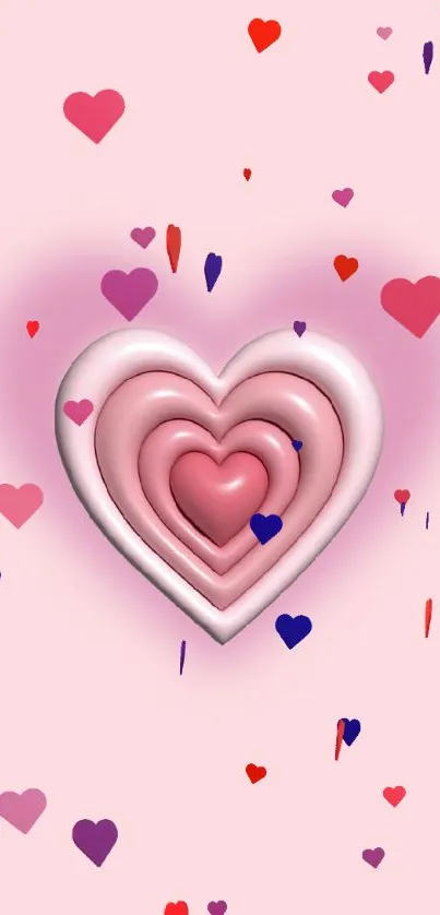 Pink layered heart wallpaper for phones.