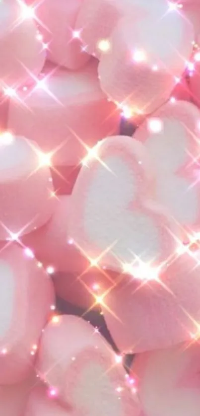 Glittering pink heart shapes with sparkles.